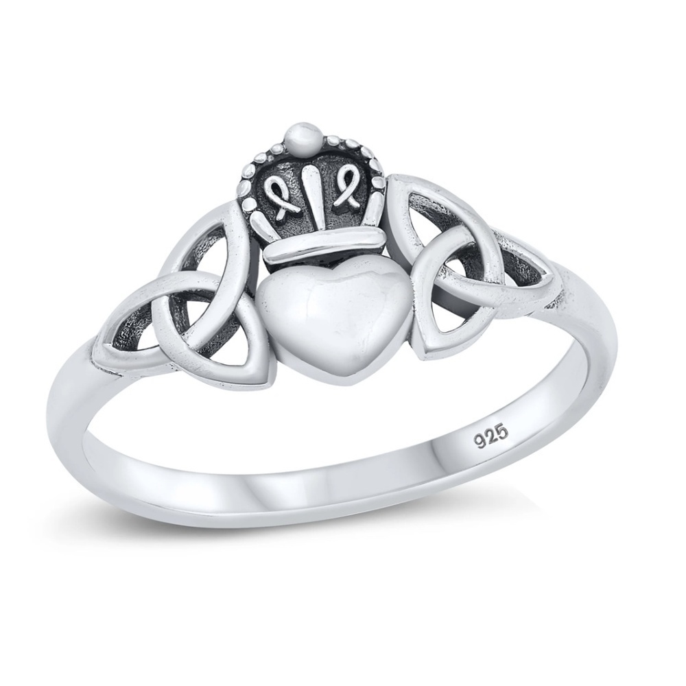 Sterling Silver Celtic Claddagh Ring – 9 mm Face Height – Size 8